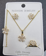 Floral Blossom Cubic Zirconia Jewelry Set – 4-Piece Gold-Plated Collection ✨🌸