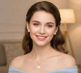 Minimal Circle Crystal Pendant Necklace & Stud Earrings Set