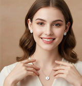 Minimal Circle Crystal Pendant Necklace & Stud Earrings Set