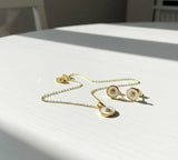 Minimal Circle Crystal Pendant Necklace & Stud Earrings Set