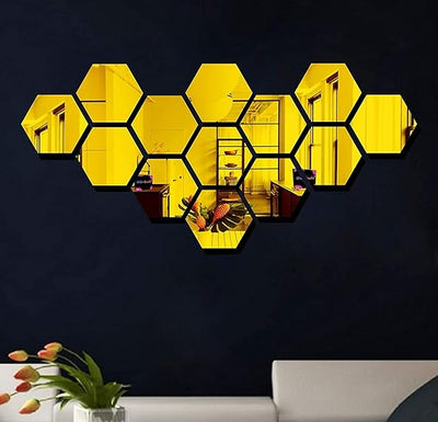 Hexagon Acrylic Mirror Wall Stickers (13 Pieces) | Modern Wall Decor