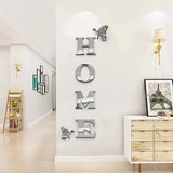 3D Acrylic HOME Letter Wall Decor with Butterfly | Modern Mirror Wall Art